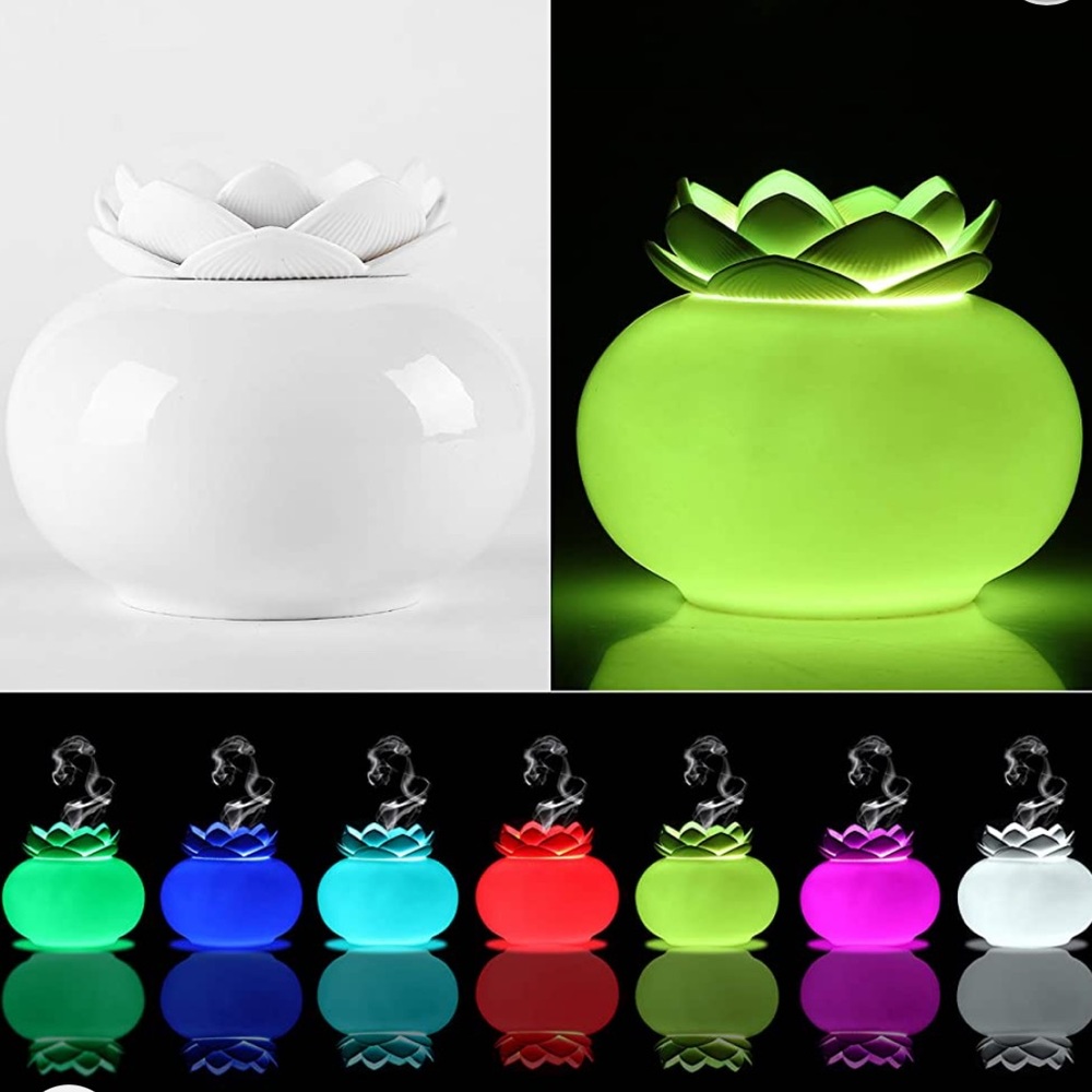 Ceramic Essential Oil Diffuser,Personal Humidifier Cute Lotus USB Off(White)